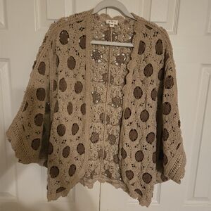 POL Women's Crochet Sweater - Tan and Brown - NEVER WORN